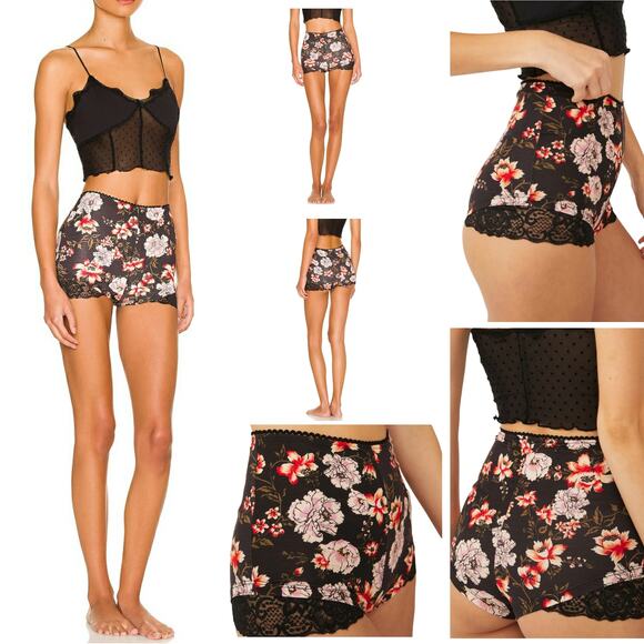 FREE PEOPLE Oh La La Booty boy short floral cheeky panties yellow undies XS NEW - Picture 3 of 5